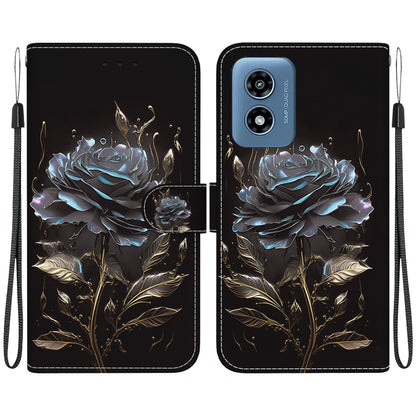 For Motorola Moto G Play 4G 2024 Crystal Texture Colored Drawing Leather Phone Case(Black Rose) - Motorola Cases by buy2fix | Online Shopping UK | buy2fix