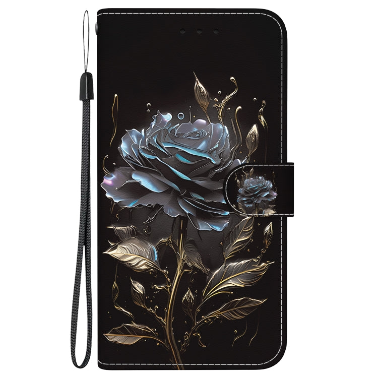 For Motorola Moto G Play 4G 2024 Crystal Texture Colored Drawing Leather Phone Case(Black Rose) - Motorola Cases by buy2fix | Online Shopping UK | buy2fix