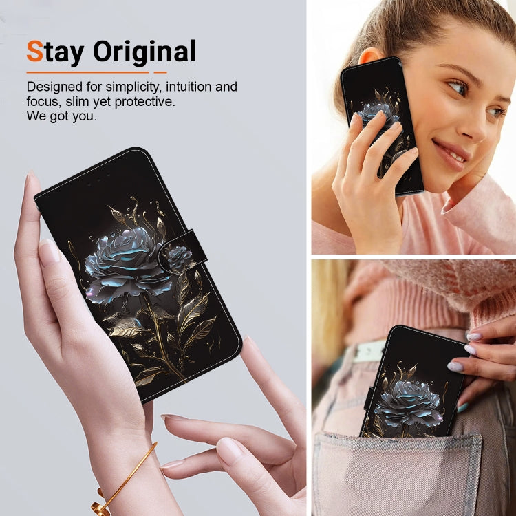 For Motorola Moto G Play 4G 2024 Crystal Texture Colored Drawing Leather Phone Case(Black Rose) - Motorola Cases by buy2fix | Online Shopping UK | buy2fix