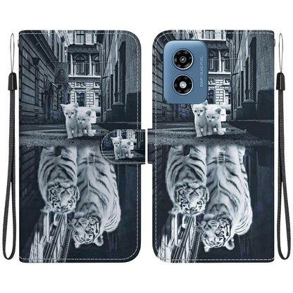 For Motorola Moto G Play 4G 2024 Crystal Texture Colored Drawing Leather Phone Case(Cat Tiger Reflection) - Motorola Cases by buy2fix | Online Shopping UK | buy2fix