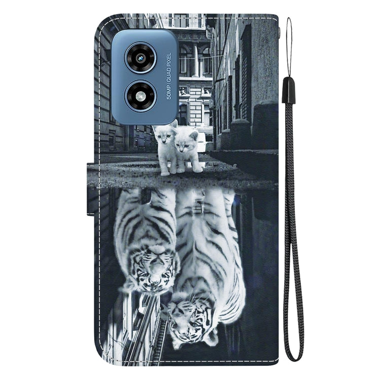 For Motorola Moto G Play 4G 2024 Crystal Texture Colored Drawing Leather Phone Case(Cat Tiger Reflection) - Motorola Cases by buy2fix | Online Shopping UK | buy2fix