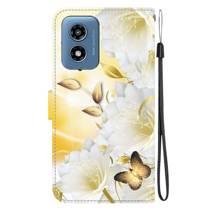 For Motorola Moto G Play 4G 2024 Crystal Texture Colored Drawing Leather Phone Case(Gold Butterfly Epiphyllum) - Motorola Cases by buy2fix | Online Shopping UK | buy2fix