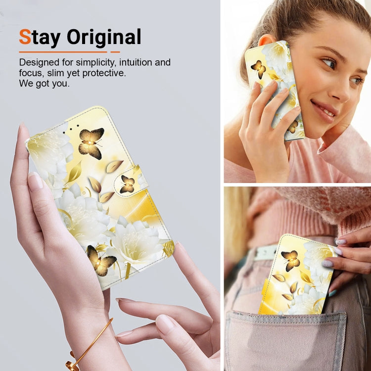 For Motorola Moto G Play 4G 2024 Crystal Texture Colored Drawing Leather Phone Case(Gold Butterfly Epiphyllum) - Motorola Cases by buy2fix | Online Shopping UK | buy2fix