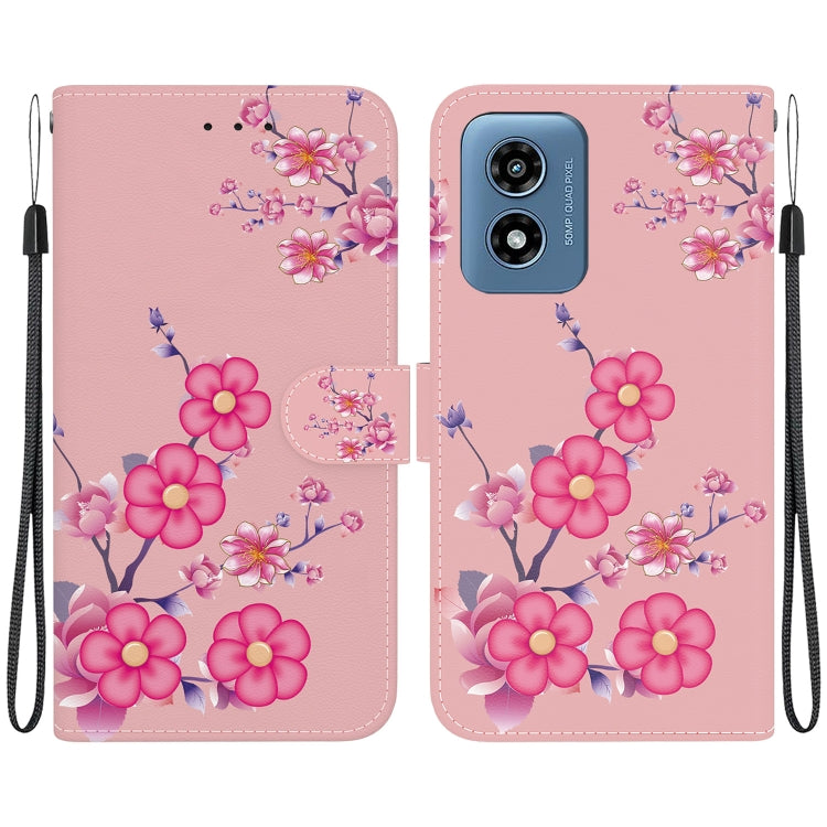 For Motorola Moto G Play 4G 2024 Crystal Texture Colored Drawing Leather Phone Case(Cherry Blossoms) - Motorola Cases by buy2fix | Online Shopping UK | buy2fix