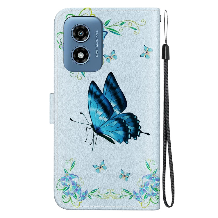 For Motorola Moto G Play 4G 2024 Crystal Texture Colored Drawing Leather Phone Case(Blue Pansies) - Motorola Cases by buy2fix | Online Shopping UK | buy2fix