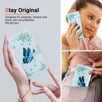 For Motorola Moto G Play 4G 2024 Crystal Texture Colored Drawing Leather Phone Case(Blue Pansies) - Motorola Cases by buy2fix | Online Shopping UK | buy2fix