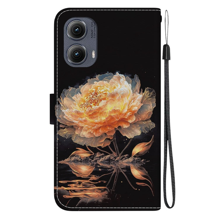 For Motorola Edge 2024 Crystal Texture Colored Drawing Leather Phone Case(Gold Peony) - Motorola Cases by buy2fix | Online Shopping UK | buy2fix