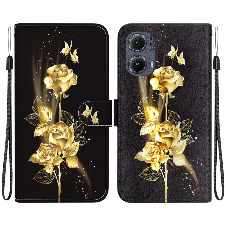 For Motorola Edge 2024 Crystal Texture Colored Drawing Leather Phone Case(Gold Butterfly Rose) - Motorola Cases by buy2fix | Online Shopping UK | buy2fix