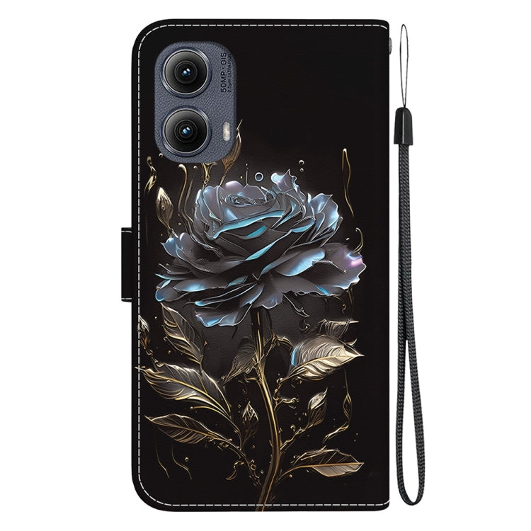 For Motorola Edge 2024 Crystal Texture Colored Drawing Leather Phone Case(Black Rose) - Motorola Cases by buy2fix | Online Shopping UK | buy2fix