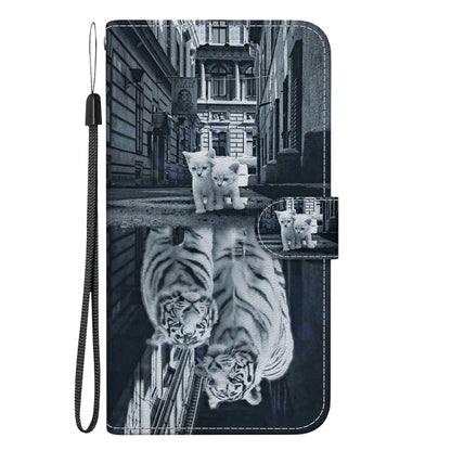 For Motorola Edge 2024 Crystal Texture Colored Drawing Leather Phone Case(Cat Tiger Reflection) by buy2fix