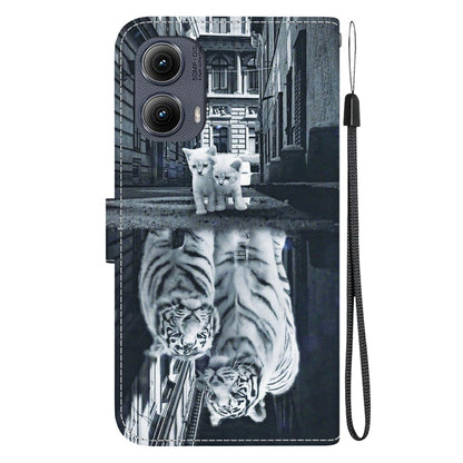 For Motorola Edge 2024 Crystal Texture Colored Drawing Leather Phone Case(Cat Tiger Reflection) by buy2fix
