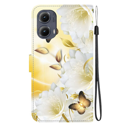 For Motorola Edge 2024 Crystal Texture Colored Drawing Leather Phone Case(Gold Butterfly Epiphyllum) - Motorola Cases by buy2fix | Online Shopping UK | buy2fix