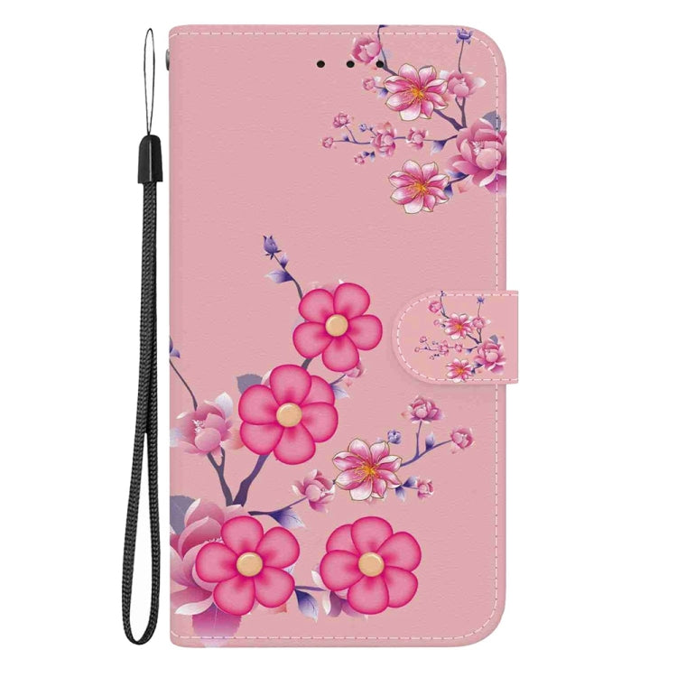 For Motorola Edge 2024 Crystal Texture Colored Drawing Leather Phone Case(Cherry Blossoms) - Motorola Cases by buy2fix | Online Shopping UK | buy2fix