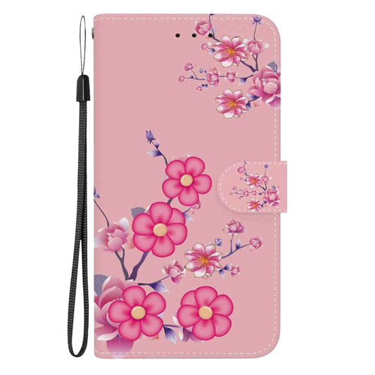 For Motorola Edge 2024 Crystal Texture Colored Drawing Leather Phone Case(Cherry Blossoms) by buy2fix