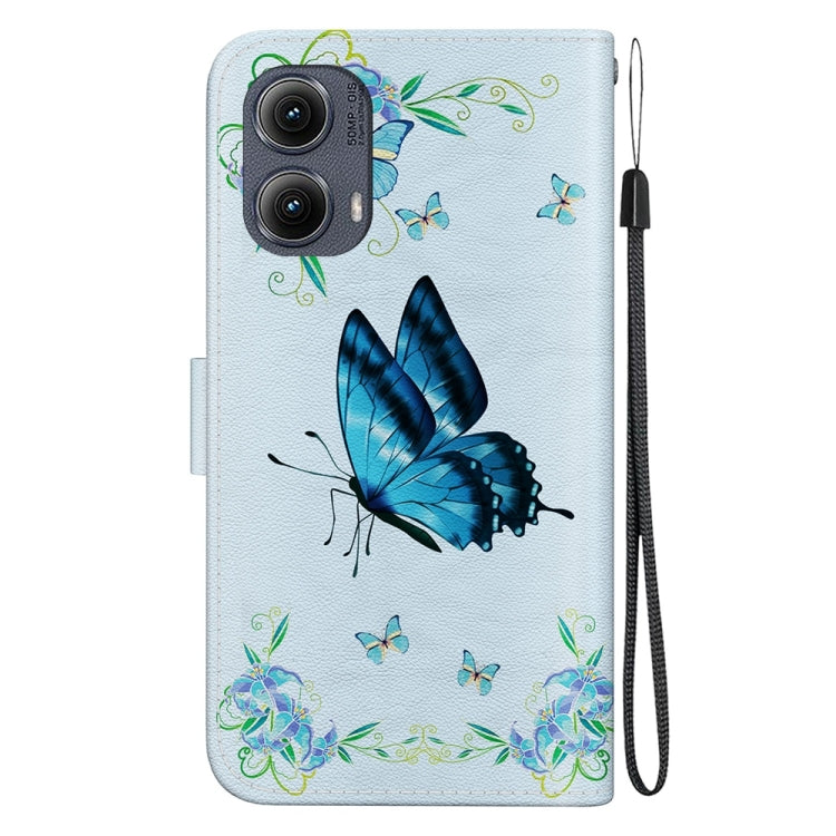 For Motorola Edge 2024 Crystal Texture Colored Drawing Leather Phone Case(Blue Pansies) - Motorola Cases by buy2fix | Online Shopping UK | buy2fix