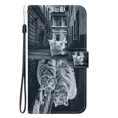 For Xiaomi Redmi Note 12 5G Crystal Texture Colored Drawing Leather Phone Case(Cat Tiger Reflection) - Xiaomi Cases by buy2fix | Online Shopping UK | buy2fix