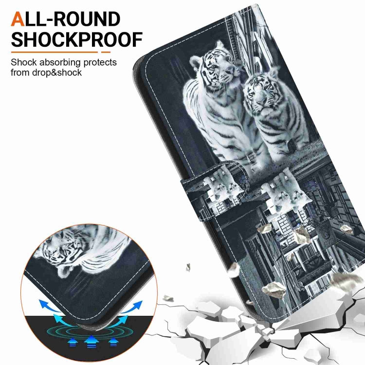 For Xiaomi Redmi Note 12 5G Crystal Texture Colored Drawing Leather Phone Case(Cat Tiger Reflection) - Xiaomi Cases by buy2fix | Online Shopping UK | buy2fix