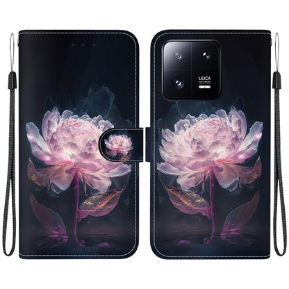 For Xiaomi 13 Pro 5G Crystal Texture Colored Drawing Leather Phone Case(Purple Peony) - 13 Pro Cases by buy2fix | Online Shopping UK | buy2fix