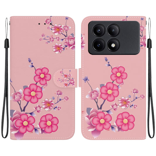 For Xiaomi Redmi K70E / Poco X6 Pro Crystal Texture Colored Drawing Leather Phone Case(Cherry Blossoms) - K70E Cases by buy2fix | Online Shopping UK | buy2fix