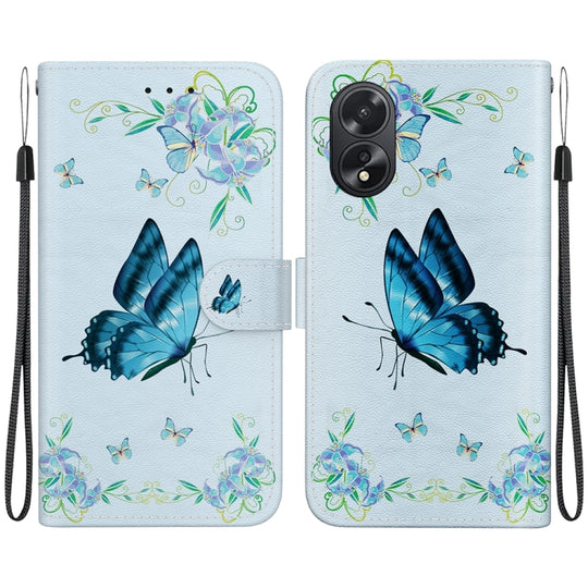 For OPPO A38 4G / A18 Crystal Texture Colored Drawing Leather Phone Case(Blue Pansies)