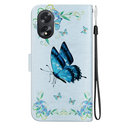 For OPPO A38 4G / A18 Crystal Texture Colored Drawing Leather Phone Case(Blue Pansies) - A38 Cases by buy2fix | Online Shopping UK | buy2fix