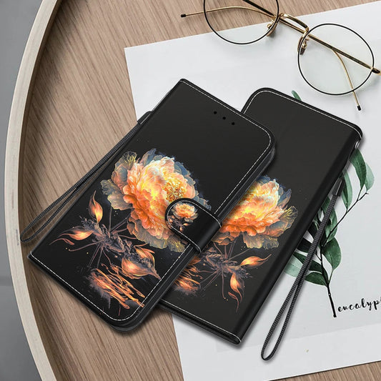 For OPPO Reno11 Global Crystal Texture Colored Drawing Leather Phone Case(Gold Peony) by buy2fix