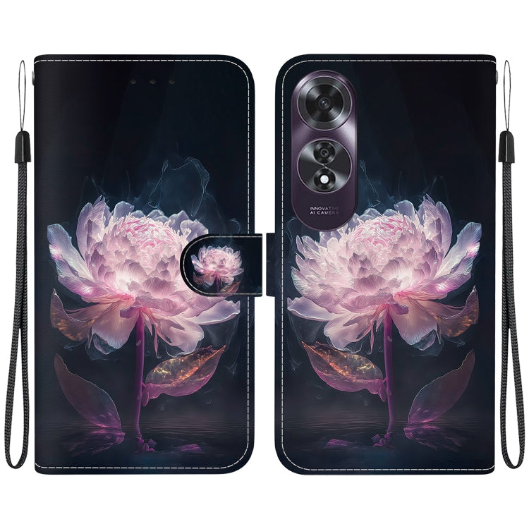 For OPPO A60 4G Crystal Texture Colored Drawing Leather Phone Case(Purple Peony) - OPPO Cases by buy2fix | Online Shopping UK | buy2fix