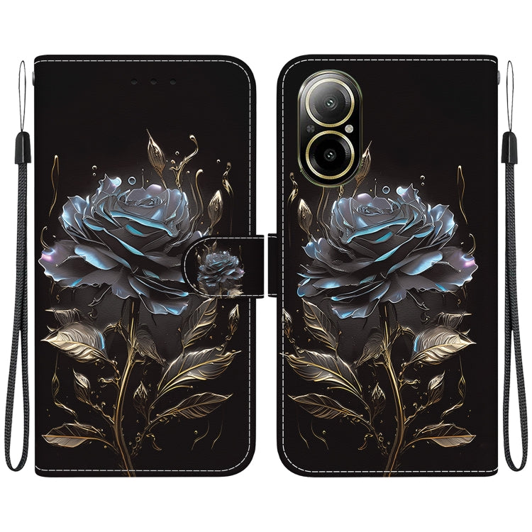 For Realme C67 4G Global Crystal Texture Colored Drawing Leather Phone Case(Black Rose) - C67 Cases by buy2fix | Online Shopping UK | buy2fix