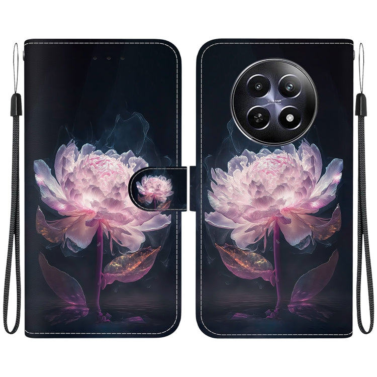 For Realme 12 5G Crystal Texture Colored Drawing Leather Phone Case(Purple Peony) - Realme Cases by buy2fix | Online Shopping UK | buy2fix