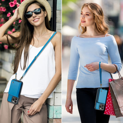 For iPhone 15 Pro JEEHOOD C22 Series Zipper Wallet Leather Phone Case with Dual Lanyard(Blue) - iPhone 15 Pro Cases by JEEHOOD | Online Shopping UK | buy2fix