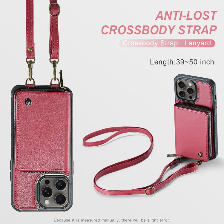 For iPhone 15 Pro JEEHOOD C22 Series Zipper Wallet Leather Phone Case with Dual Lanyard(Red) - iPhone 15 Pro Cases by JEEHOOD | Online Shopping UK | buy2fix