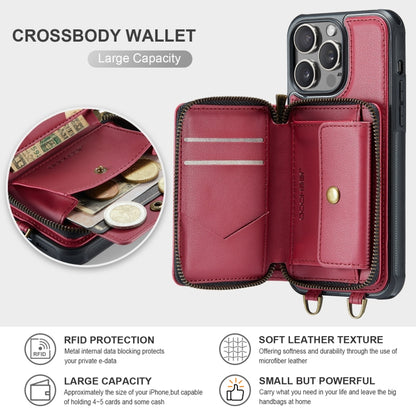 For iPhone 15 Pro JEEHOOD C22 Series Zipper Wallet Leather Phone Case with Dual Lanyard(Red) - iPhone 15 Pro Cases by JEEHOOD | Online Shopping UK | buy2fix