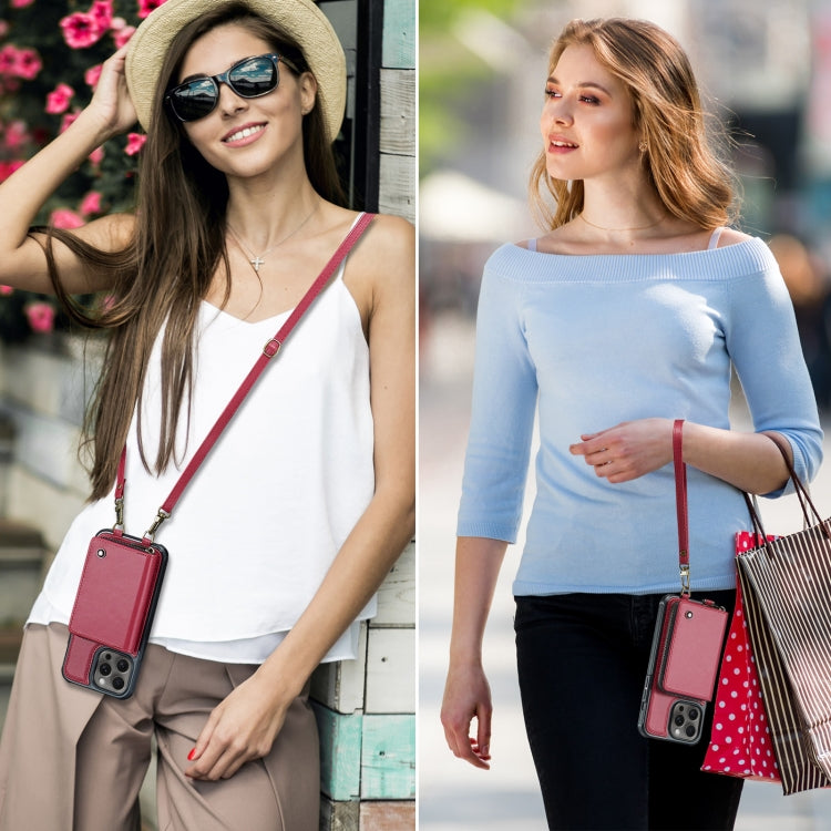 For iPhone 15 Pro JEEHOOD C22 Series Zipper Wallet Leather Phone Case with Dual Lanyard(Red) - iPhone 15 Pro Cases by JEEHOOD | Online Shopping UK | buy2fix