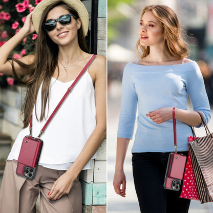 For iPhone 15 Pro JEEHOOD C22 Series Zipper Wallet Leather Phone Case with Dual Lanyard(Red) - iPhone 15 Pro Cases by JEEHOOD | Online Shopping UK | buy2fix