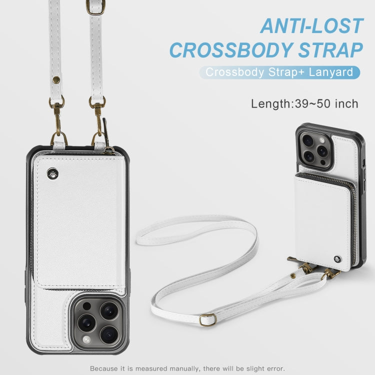 For iPhone 15 Pro JEEHOOD C22 Series Zipper Wallet Leather Phone Case with Dual Lanyard(White) - iPhone 15 Pro Cases by JEEHOOD | Online Shopping UK | buy2fix