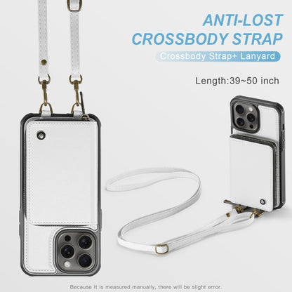 For iPhone 15 Pro JEEHOOD C22 Series Zipper Wallet Leather Phone Case with Dual Lanyard(White) - iPhone 15 Pro Cases by JEEHOOD | Online Shopping UK | buy2fix