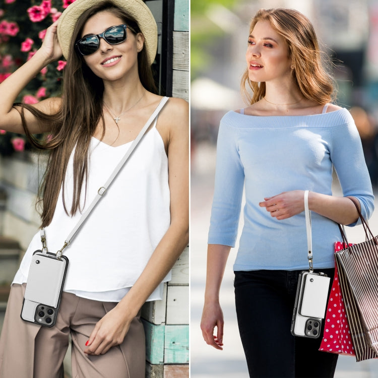 For iPhone 15 Pro JEEHOOD C22 Series Zipper Wallet Leather Phone Case with Dual Lanyard(White) - iPhone 15 Pro Cases by JEEHOOD | Online Shopping UK | buy2fix