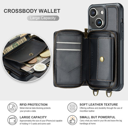 For iPhone 15 Plus JEEHOOD C22 Series Zipper Wallet Leather Phone Case with Dual Lanyard(Black) - iPhone 15 Plus Cases by JEEHOOD | Online Shopping UK | buy2fix