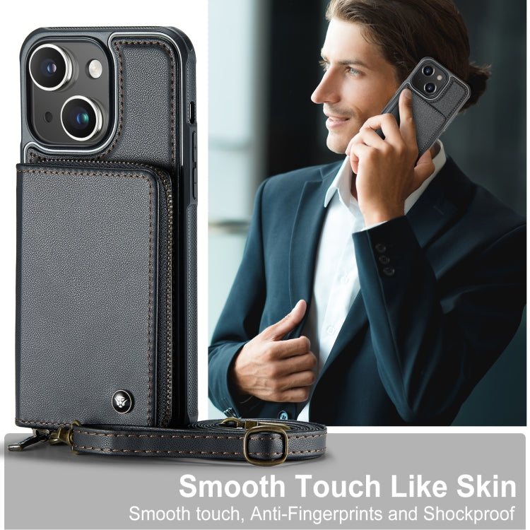 For iPhone 15 Plus JEEHOOD C22 Series Zipper Wallet Leather Phone Case with Dual Lanyard(Black) - iPhone 15 Plus Cases by JEEHOOD | Online Shopping UK | buy2fix