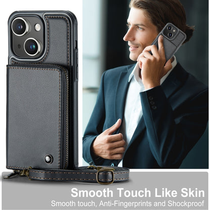 For iPhone 15 Plus JEEHOOD C22 Series Zipper Wallet Leather Phone Case with Dual Lanyard(Black) - iPhone 15 Plus Cases by JEEHOOD | Online Shopping UK | buy2fix