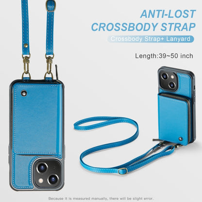 For iPhone 15 Plus JEEHOOD C22 Series Zipper Wallet Leather Phone Case with Dual Lanyard(Blue) - iPhone 15 Plus Cases by JEEHOOD | Online Shopping UK | buy2fix