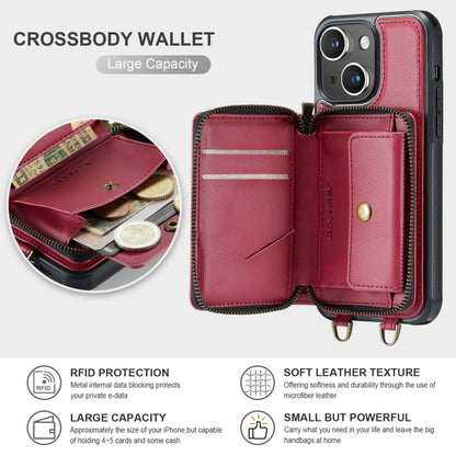 For iPhone 15 Plus JEEHOOD C22 Series Zipper Wallet Leather Phone Case with Dual Lanyard(Red) - iPhone 15 Plus Cases by JEEHOOD | Online Shopping UK | buy2fix