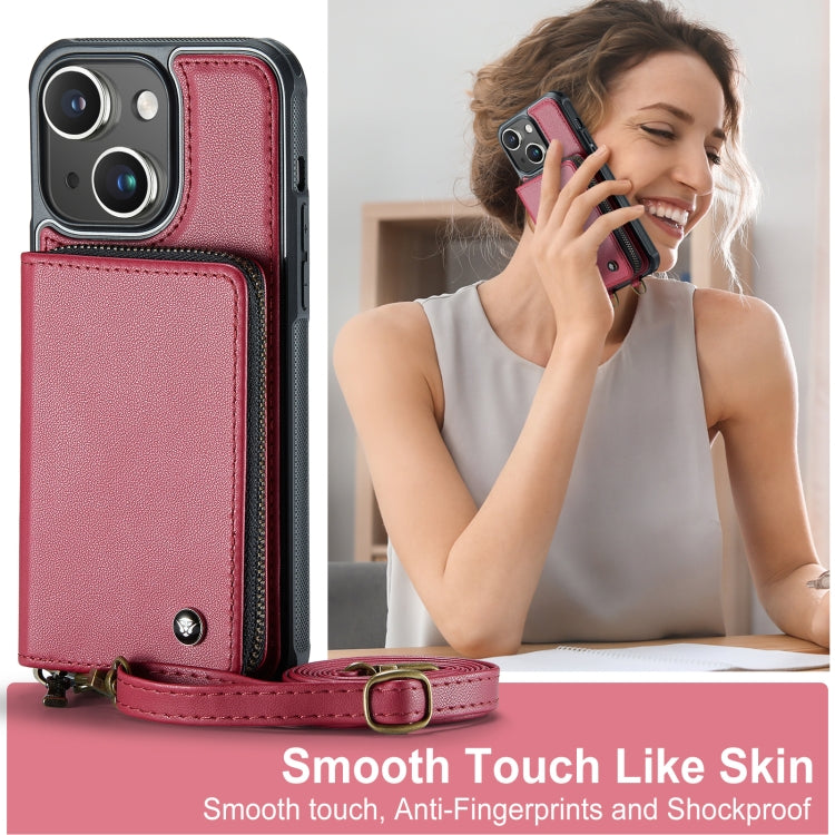 For iPhone 15 Plus JEEHOOD C22 Series Zipper Wallet Leather Phone Case with Dual Lanyard(Red) - iPhone 15 Plus Cases by JEEHOOD | Online Shopping UK | buy2fix