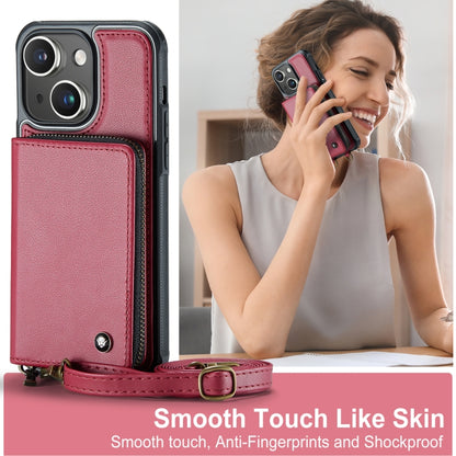 For iPhone 15 Plus JEEHOOD C22 Series Zipper Wallet Leather Phone Case with Dual Lanyard(Red) - iPhone 15 Plus Cases by JEEHOOD | Online Shopping UK | buy2fix