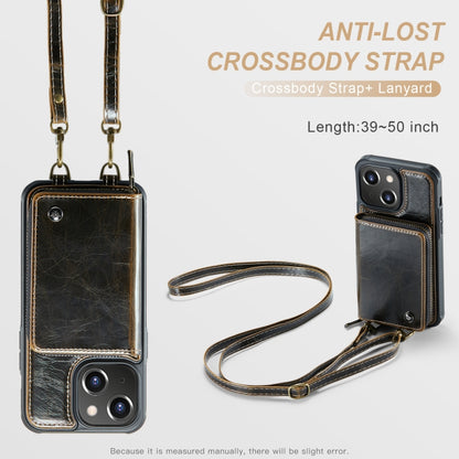 For iPhone 15 Plus JEEHOOD C22 Series Zipper Wallet Leather Phone Case with Dual Lanyard(Coffee) - iPhone 15 Plus Cases by JEEHOOD | Online Shopping UK | buy2fix