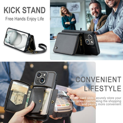 For iPhone 15 JEEHOOD C22 Series Zipper Wallet Leather Phone Case with Dual Lanyard(Black) - iPhone 15 Cases by JEEHOOD | Online Shopping UK | buy2fix