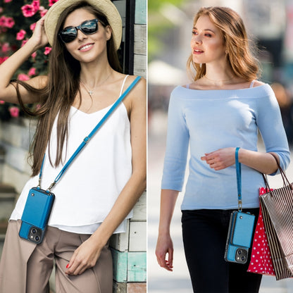 For iPhone 15 JEEHOOD C22 Series Zipper Wallet Leather Phone Case with Dual Lanyard(Blue) - iPhone 15 Cases by JEEHOOD | Online Shopping UK | buy2fix