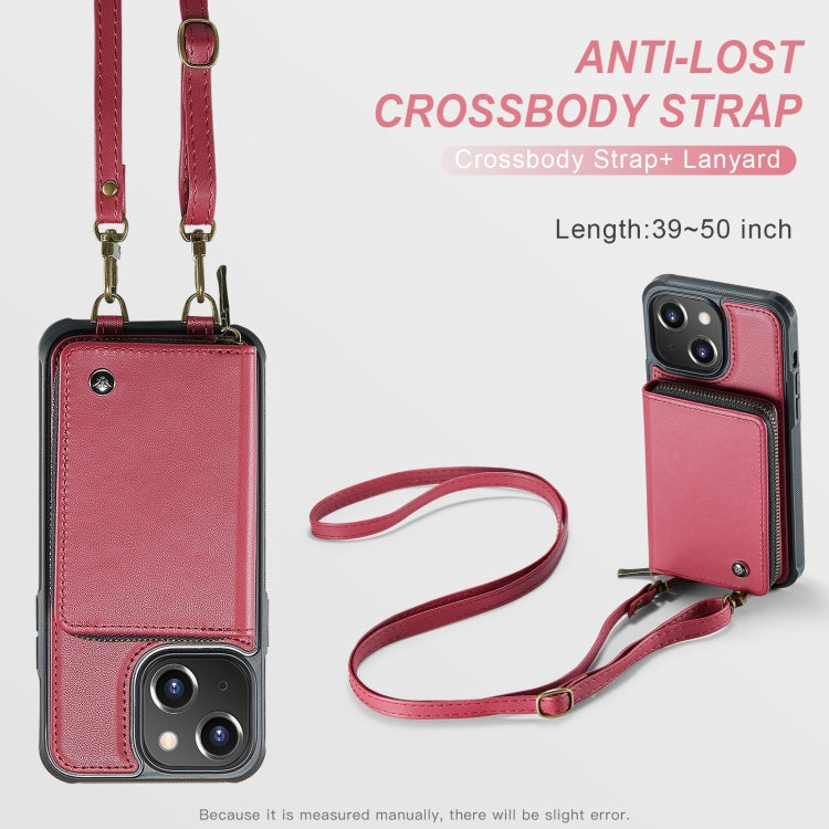For iPhone 15 JEEHOOD C22 Series Zipper Wallet Leather Phone Case with Dual Lanyard(Red) - iPhone 15 Cases by JEEHOOD | Online Shopping UK | buy2fix