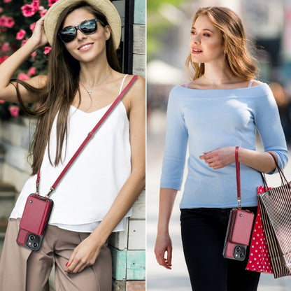 For iPhone 15 JEEHOOD C22 Series Zipper Wallet Leather Phone Case with Dual Lanyard(Red) - iPhone 15 Cases by JEEHOOD | Online Shopping UK | buy2fix