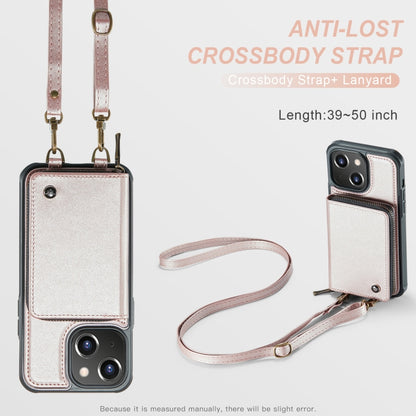 For iPhone 15 JEEHOOD C22 Series Zipper Wallet Leather Phone Case with Dual Lanyard(Rose Gold) - iPhone 15 Cases by JEEHOOD | Online Shopping UK | buy2fix